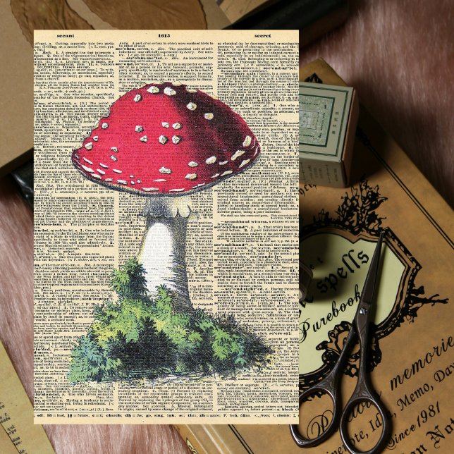 Vintage Newspaper with Red Mushroom Decoupage Tissue Paper (Creator Uploaded)