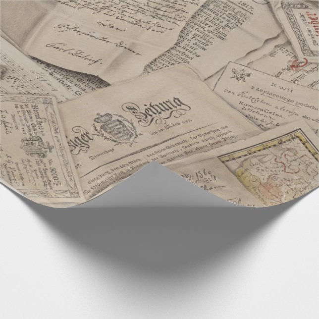 Vintage Newspapers Letters Maps  Wrapping Paper (Corner)