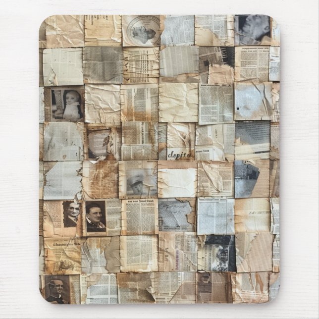 Vintage Newsprint & Parchment Collage Mouse Pad (Front)
