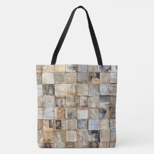 Vintage Newsprint & Parchment Collage Tote Bag