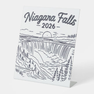 Vintage Niagara Falls 2026 Line Art Sketch Pedestal Sign
