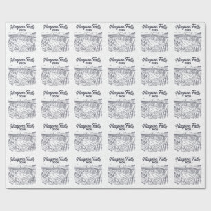 Vintage Niagara Falls 2026 Line Art Sketch  Wrapping Paper