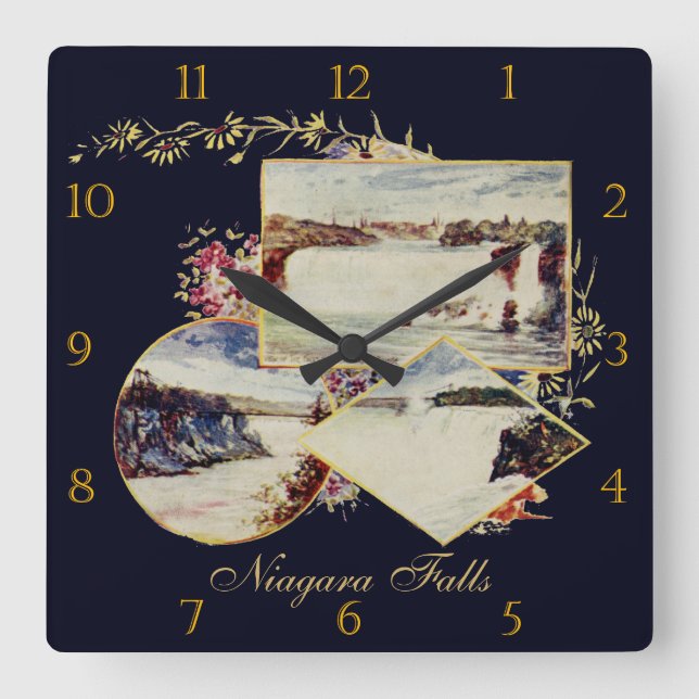 Vintage Niagara Falls Paintings Custom Square Wall Clock (Front)