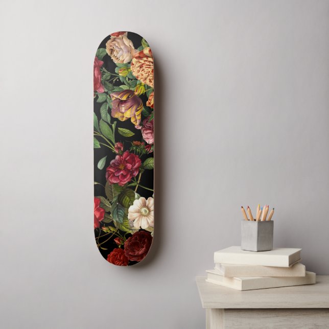 Vintage night floral garden pattern  skateboard (Wall Art)