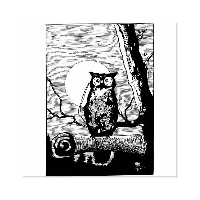 Vintage  night owl drawing rubber stamp (Imprint)