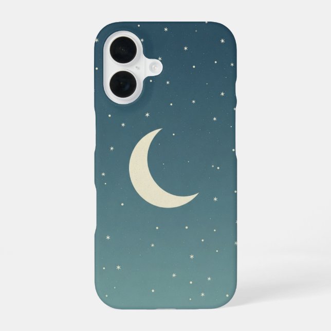 Vintage Night with Crescent Moon iPhone 16 Case (Back)