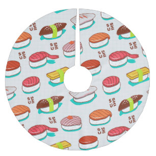 Vintage nigiri sushi, doodle pattern brushed polyester tree skirt