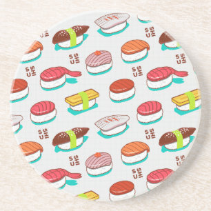 Vintage nigiri sushi, doodle pattern coaster