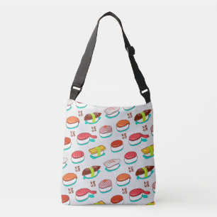 Vintage nigiri sushi, doodle pattern crossbody bag