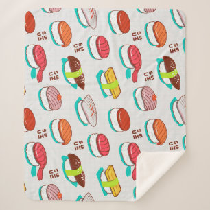 Vintage nigiri sushi, doodle pattern sherpa blanket