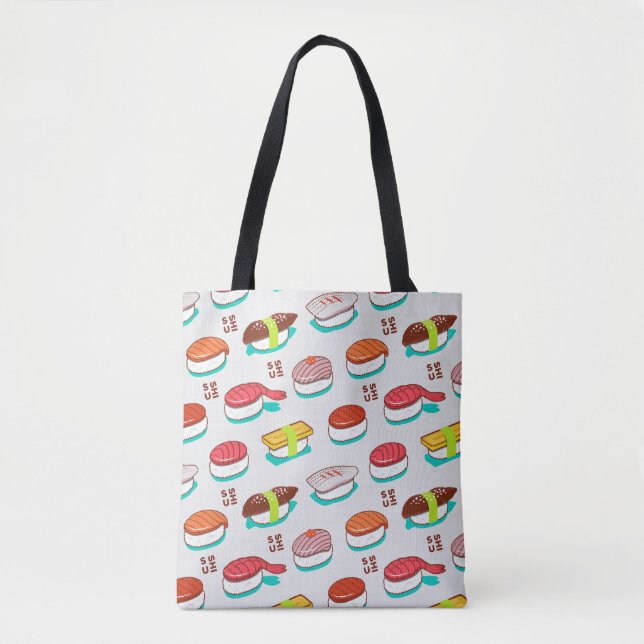 Vintage nigiri sushi, doodle pattern tote bag (Front)