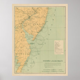 Vintage NJ, MD & Delaware Bay Lighthouse Map (1897 Poster