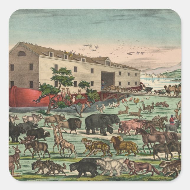 Vintage Noahs Ark Animals Illustration 1882 Square Sticker (Front)