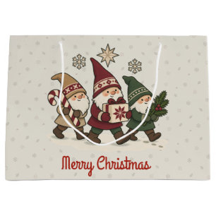Vintage Nordic Christmas Gnomes Holiday Party Large Gift Bag
