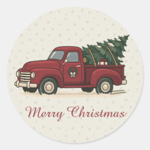 Vintage Nordic Christmas Red Truck Holiday Party Classic Round Sticker