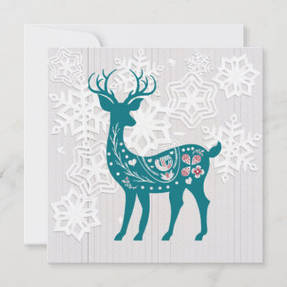 Vintage Nordic Elk with Snowflakes Personalise Holiday Card
