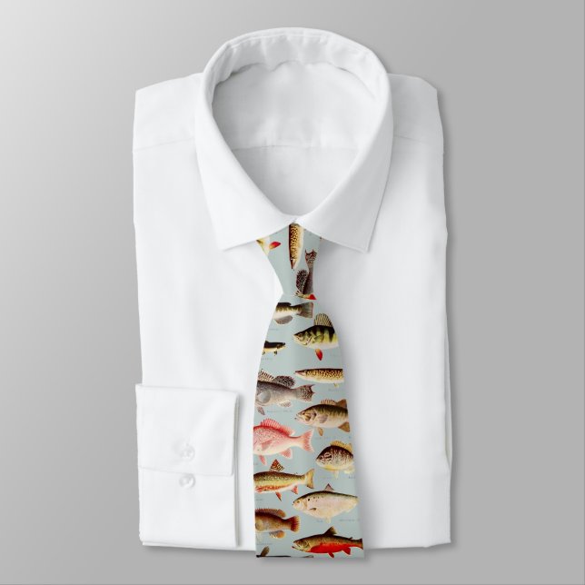 Vintage North American Fish Pattern Tie (Tied)