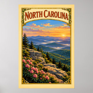 Vintage North Carolina Blue Ridge Mountains Travel Poster