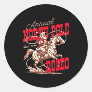 Vintage North Le Rodeo Cowboy Santa Country Christ Classic Round Sticker