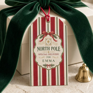 Vintage North Pole Special Delivery Christmas Bow Gift Tags