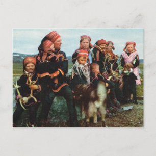 Vintage Norway, Lapland, Sami family 1950 Postcard