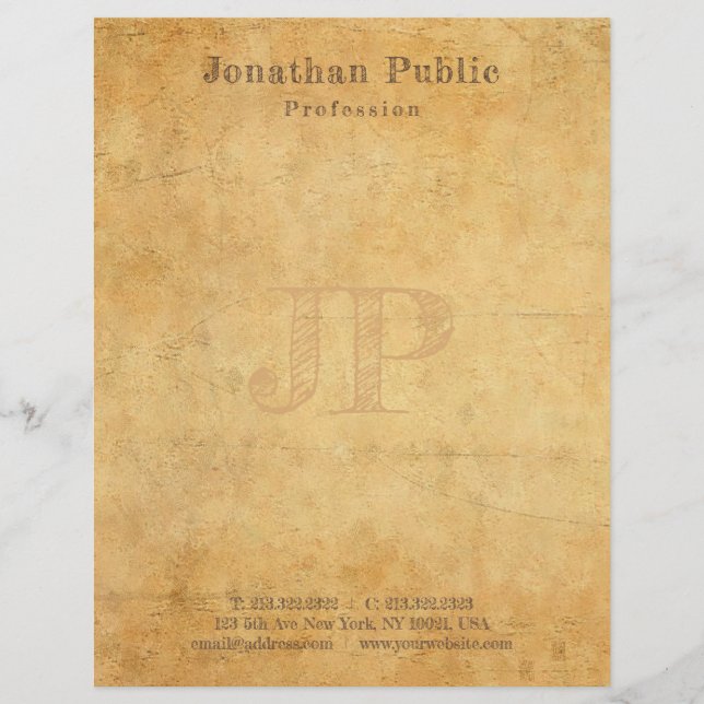 Vintage Nostalgic Handwriting Monogram Template Custom Letterhead (Front)