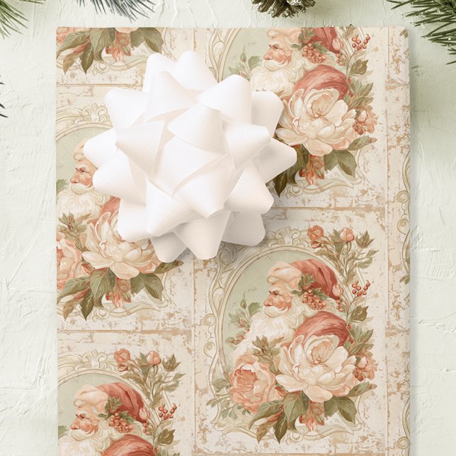 Vintage Nostalgic Santa Christmas Wrapping Paper Sheet (Vintage Santa Christmas Gift Wrap)