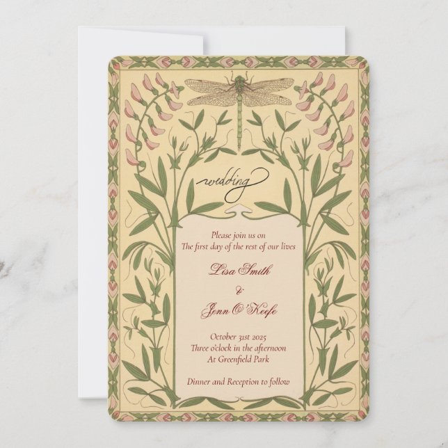 Vintage Nouveau  Dragonfly Wedding Invitations (Front)