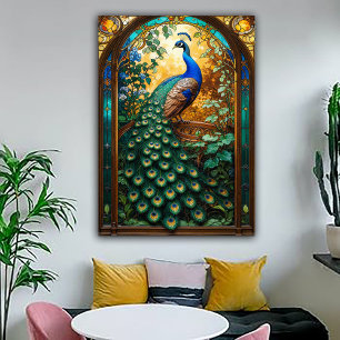 Vintage Nouveau Revival Peacock Window Poster