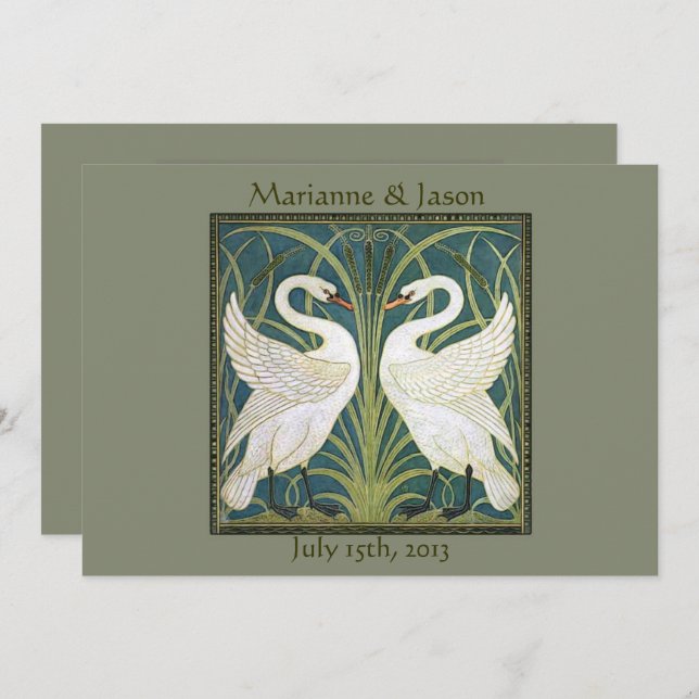 Vintage Nouveau Swans Wedding Invitation 5 (Front/Back)