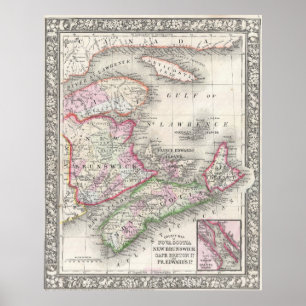 Vintage Nova Scotia and New Brunswick Map (1866) Poster