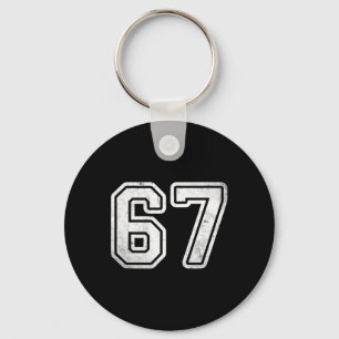 Vintage Number #67 White Sports Team Varsity Numbe Key Ring