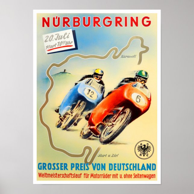 Vintage Nurburgring Grand Prix Motorbikes Poster (Front)