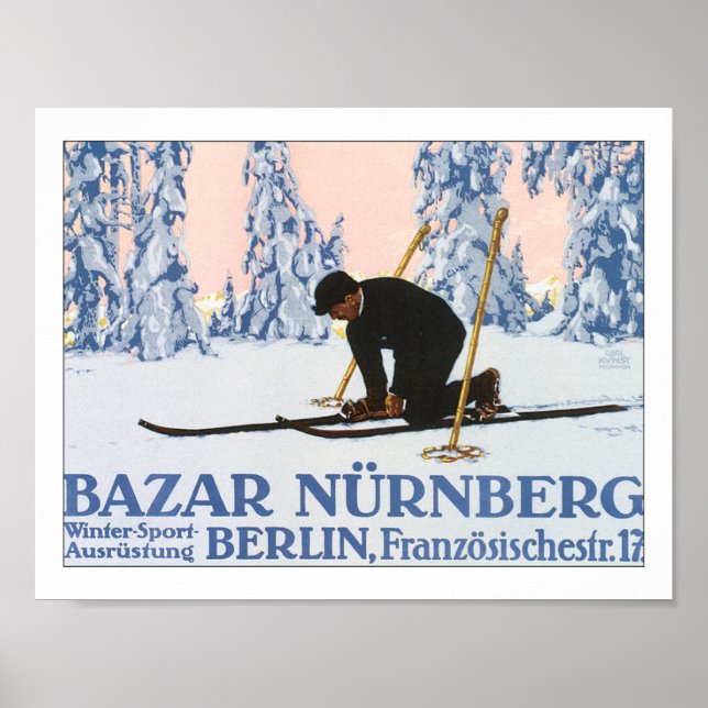 Vintage Nurnburg Germany Ski Travel Poster Print (Front)