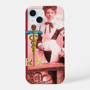 VINTAGE NURSE and Gold Caduceus NR Emblem iPhone 15 Case