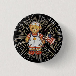 Vintage Nurse Bear with Modern White Fireworks 3 Cm Round Badge