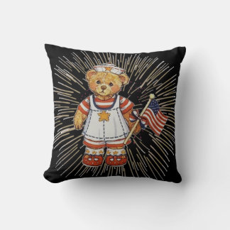 Vintage Nurse Bear with Modern White Fireworks Cushion