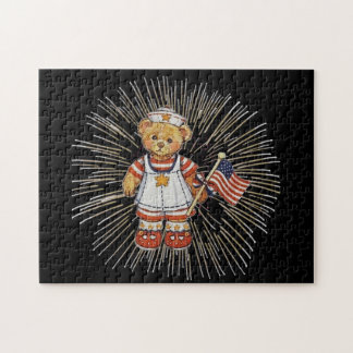 Vintage Nurse Bear with Modern White Fireworks Jigsaw Puzzle