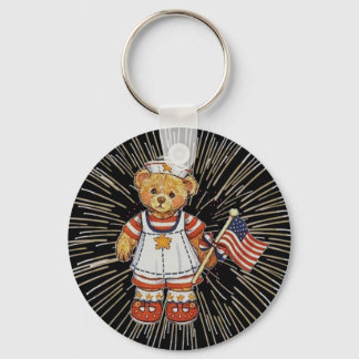 Vintage Nurse Bear with Modern White Fireworks Key Ring