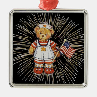 Vintage Nurse Bear with Modern White Fireworks Metal Tree Decoration