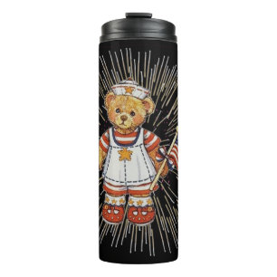 Vintage Nurse Bear with Modern White Fireworks Thermal Tumbler