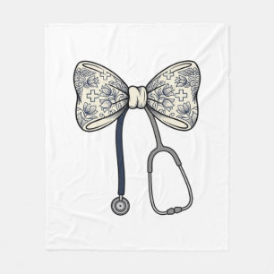 Vintage Nurse Bow Stethoscope Floral Shirt Design_ Fleece Blanket