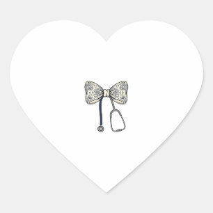 Vintage Nurse Bow Stethoscope Floral Shirt Design_ Heart Sticker