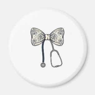 Vintage Nurse Bow Stethoscope Floral Shirt Design_ Magnet