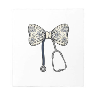 Vintage Nurse Bow Stethoscope Floral Shirt Design_ Notepad