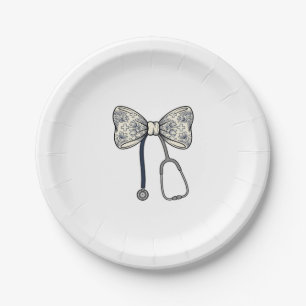 Vintage Nurse Bow Stethoscope Floral Shirt Design_ Paper Plate