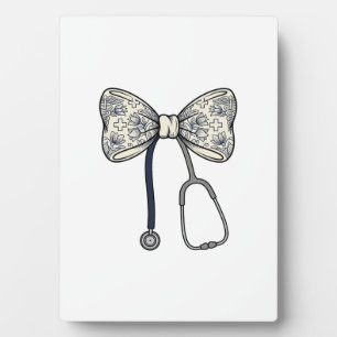 Vintage Nurse Bow Stethoscope Floral Shirt Design_ Plaque