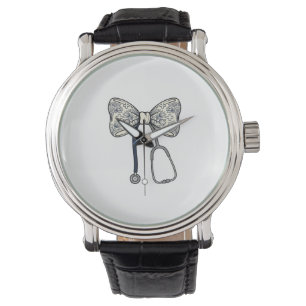 Vintage Nurse Bow Stethoscope Floral Shirt Design_ Watch
