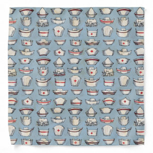 Vintage Nurse Caps on Blue Pattern Bandana