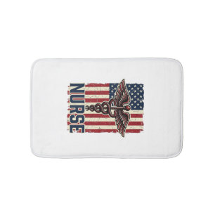 Vintage Nurse Flag Caduceus Back Design_1 Bath Mat